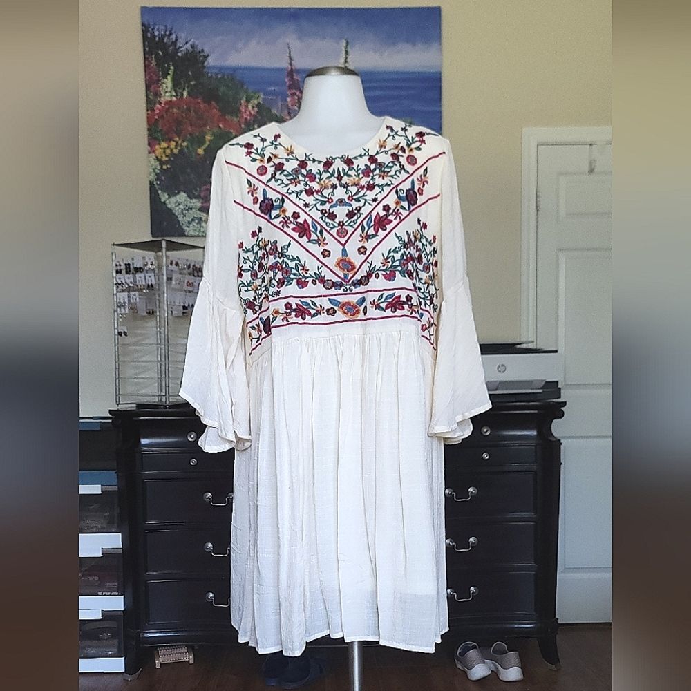 Umgee Cream Long Sleeve Flutter Sundress - Picture 1 of 2